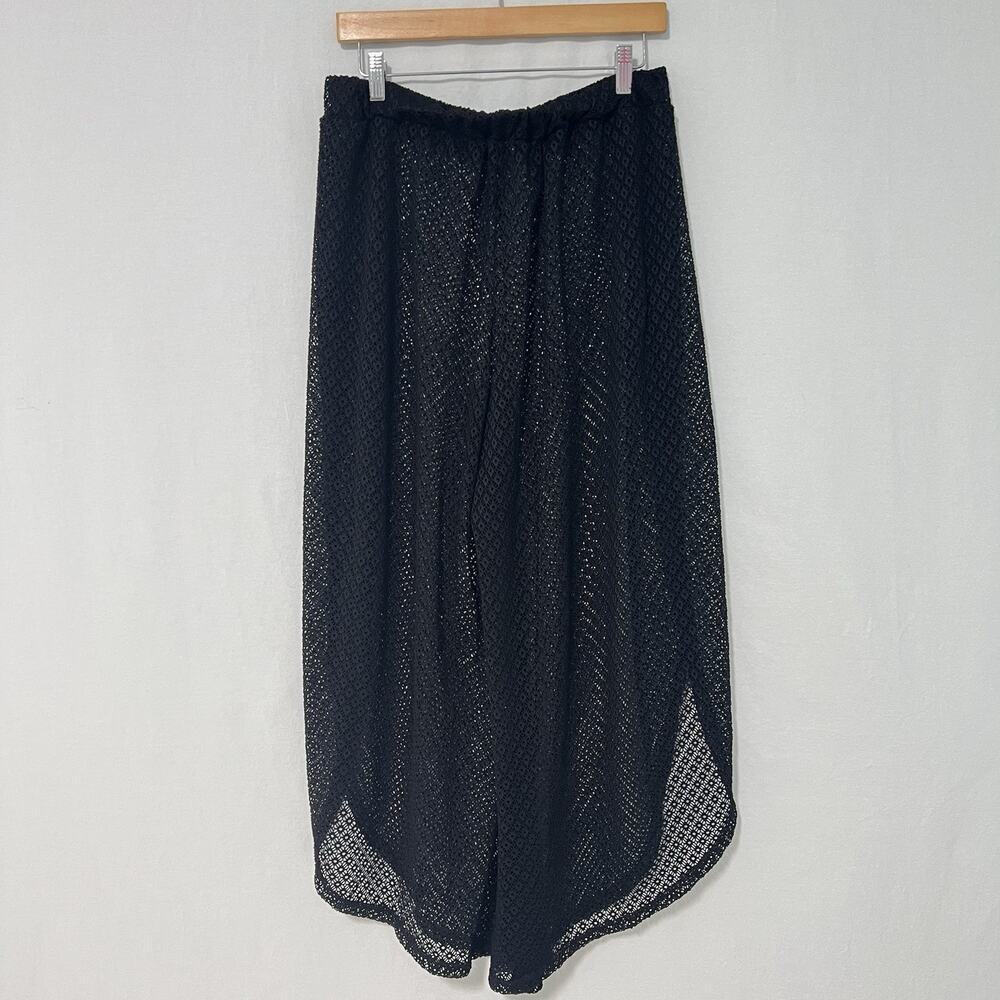 Blue Island Sheer Crochet Swim Coverup Pants Black Size Large Beach Split Leg - Picture 5 of 10
